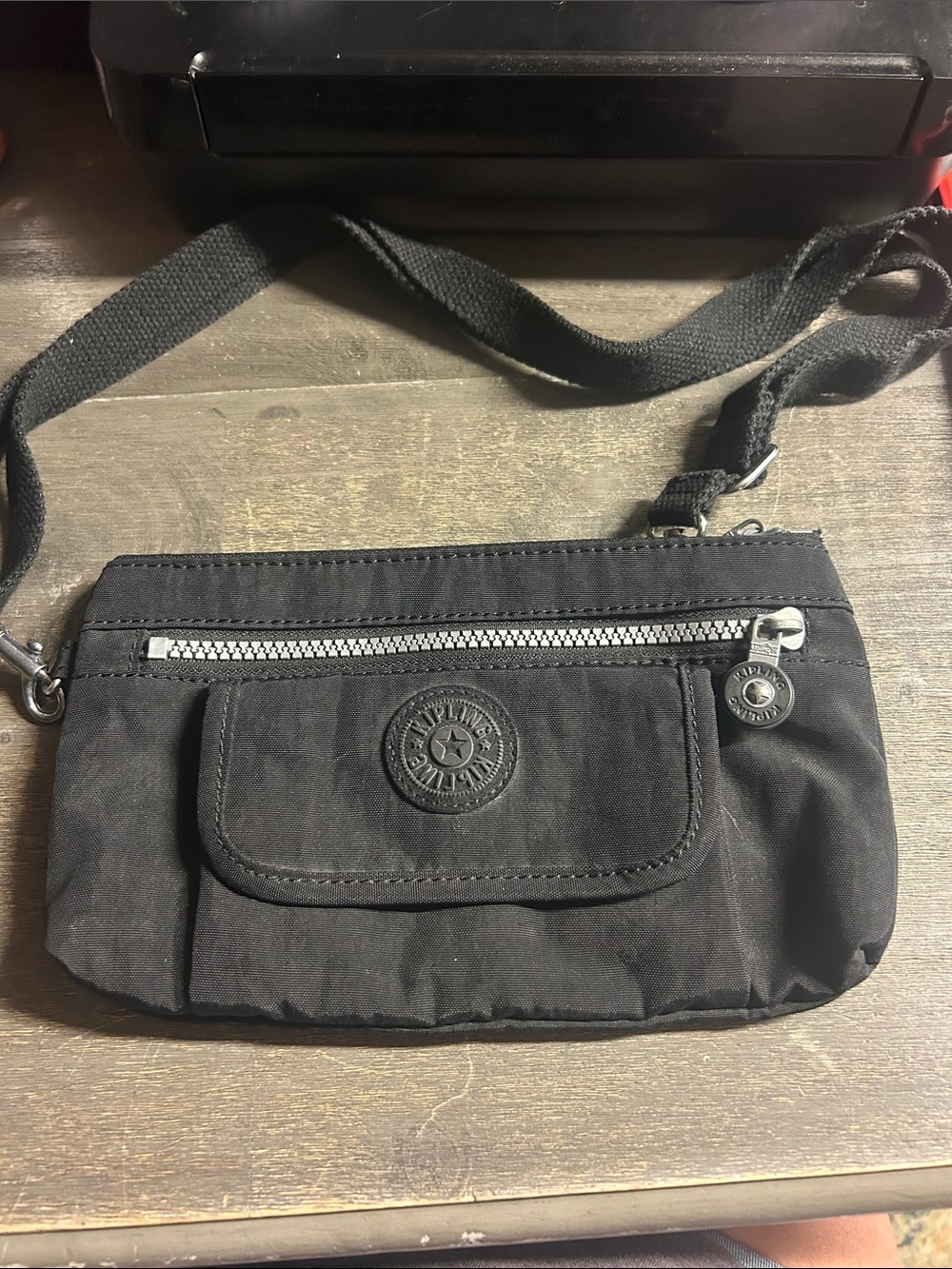 Kipling Black Crossbody Nylon Wristlet with Front Pocket